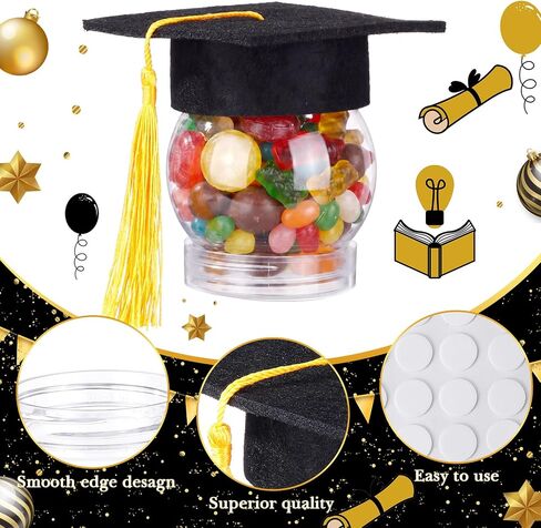 SiliFine 16 Set 2.36 Inch 2026 Mini Graduation Cap Candy Balls Jars, Graduation Party Favors, Clear Plastic Candy Containers with Tassels, Grad Cap Box for DIY, Graduations Party Gifts(Gold) in Kuwait