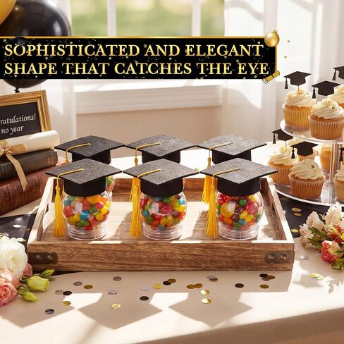 SiliFine 16 Set 2.36 Inch 2026 Mini Graduation Cap Candy Balls Jars, Graduation Party Favors, Clear Plastic Candy Containers with Tassels, Grad Cap Box for DIY, Graduations Party Gifts(Gold) in Kuwait