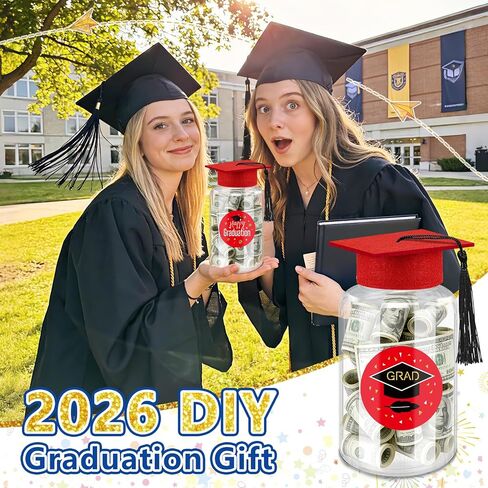 Phoncoo 16 Sets 2026 Graduation Table Decoration with LED Lights, Mason Jar Graduation Centerpieces for Tables with Grad Cap, Stickers for College High Middle School Grad Party Supplies Gifts(Red) in Kuwait