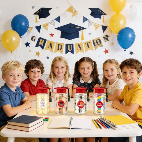 Phoncoo 16 Sets 2026 Graduation Table Decoration with LED Lights, Mason Jar Graduation Centerpieces for Tables with Grad Cap, Stickers for College High Middle School Grad Party Supplies Gifts(Red) in Kuwait