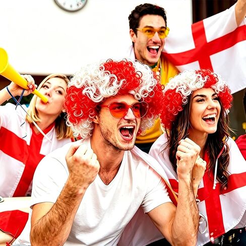 National Flag Afro Wig and heart Shaped Glasses Set, Neon Colored Wigs Costume Colorful Cosplay Wigs Hairpieces for World Cup 2026 in The Dark Neon Party Favors (Red White) in Kuwait