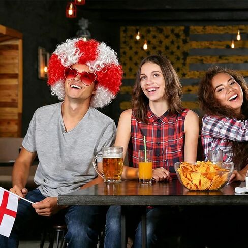 National Flag Afro Wig and heart Shaped Glasses Set, Neon Colored Wigs Costume Colorful Cosplay Wigs Hairpieces for World Cup 2026 in The Dark Neon Party Favors (Red White) in Kuwait
