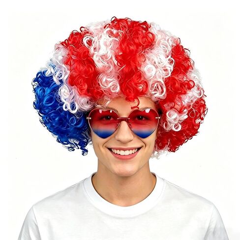 National Flag Afro Wig and heart Shaped Glasses Set, Neon Colored Wigs Costume Colorful Cosplay Wigs Hairpieces for World Cup 2026 in The Dark Neon Party Favors (Red White) in Saudi Arabia