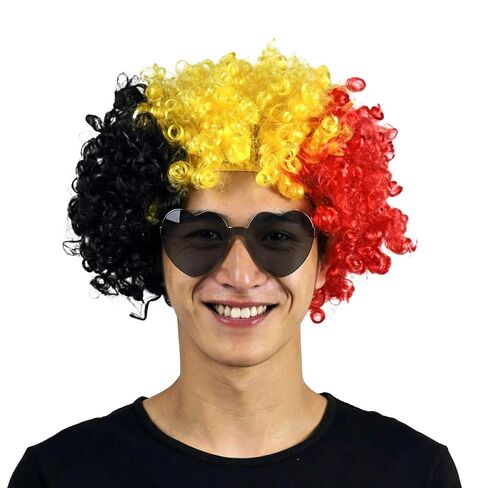 National Flag Afro Wig and heart Shaped Glasses Set, Neon Colored Wigs Costume Colorful Cosplay Wigs Hairpieces for World Cup 2026 in The Dark Neon Party Favors (Red White) in Kuwait