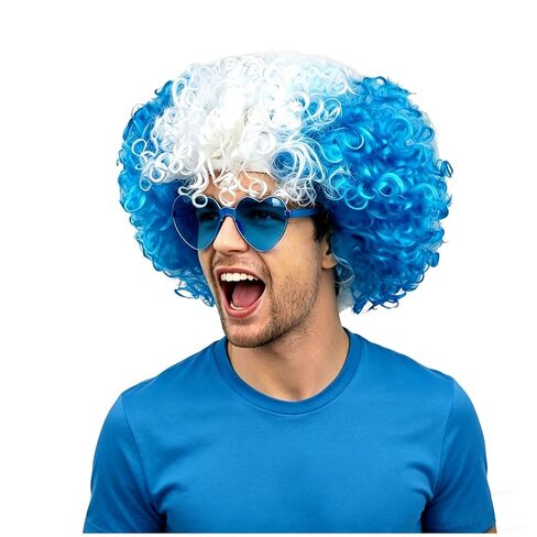 National Flag Afro Wig and heart Shaped Glasses Set, Neon Colored Wigs Costume Colorful Cosplay Wigs Hairpieces for World Cup 2026 in The Dark Neon Party Favors (Red White) in Kuwait