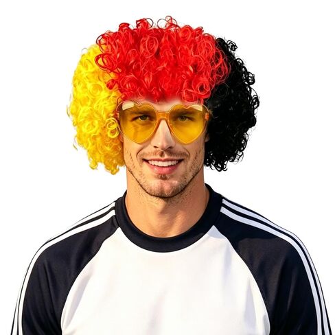National Flag Afro Wig and heart Shaped Glasses Set, Neon Colored Wigs Costume Colorful Cosplay Wigs Hairpieces for World Cup 2026 in The Dark Neon Party Favors (Red White) in Kuwait