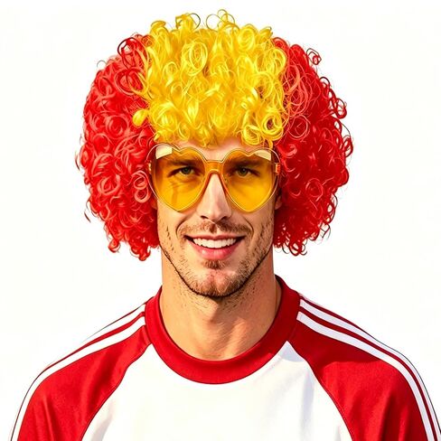 National Flag Afro Wig and heart Shaped Glasses Set, Neon Colored Wigs Costume Colorful Cosplay Wigs Hairpieces for World Cup 2026 in The Dark Neon Party Favors (Red White) in Kuwait