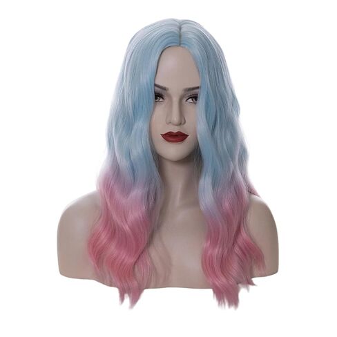BUFASHION 18 "طويلة متموجة مجعد الضوء الأزرق شعر مستعار الاصطناعية للنساء الفتيات شعر مستعار تأثيري زي هالوين شعر مستعار مع غطاء شعر مستعار (أزرق فاتح) in Kuwait