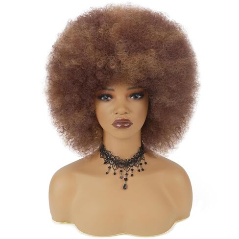 Black Afro Wig with Bangs, Disco Curly Afro Wigs 70's for Women Big Bouncy Puff and Soft Natural Synthetic Black Hai Wigs for Daily Party Cosplay Costume Halloweeen 14 Inch in Kuwait