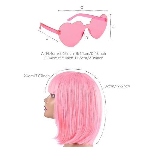 Short Bob wig and Sunglass Set, Cosplay Party Wigs for Women, Bachelorette Neon Party Favors, Halloween Decoration, Natural As Real (PINK) in Kuwait