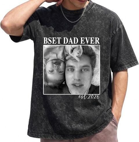 Custom Fathers Day T Shirts with Photo & Text Personalized Dad Shirt Customized Gifts for Papa Best Dad Ever Shirts in Kuwait
