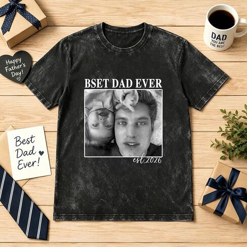 Custom Fathers Day T Shirts with Photo & Text Personalized Dad Shirt Customized Gifts for Papa Best Dad Ever Shirts in Kuwait