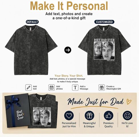Custom Fathers Day T Shirts with Photo & Text Personalized Dad Shirt Customized Gifts for Papa Best Dad Ever Shirts in Kuwait