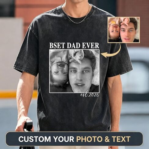 Custom Fathers Day T Shirts with Photo & Text Personalized Dad Shirt Customized Gifts for Papa Best Dad Ever Shirts in Kuwait