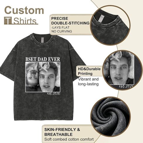 Custom Fathers Day T Shirts with Photo & Text Personalized Dad Shirt Customized Gifts for Papa Best Dad Ever Shirts in Kuwait