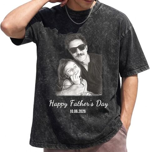 Custom Fathers Day T Shirts with Photo & Text Personalized Dad Shirt Customized Gifts for Papa Best Dad Ever Shirts in Kuwait