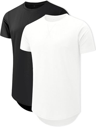 Comdecevis Mens Short Sleeve T-Shirts Crewneck Curved Hem Cotton Tees Hipster Hip Hop Longline Shirts in Saudi Arabia