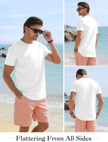 Comdecevis Mens Short Sleeve T-Shirts Crewneck Curved Hem Cotton Tees Hipster Hip Hop Longline Shirts in Saudi Arabia