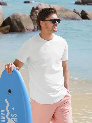 Comdecevis Mens Short Sleeve T-Shirts Crewneck Curved Hem Cotton Tees Hipster Hip Hop Longline Shirts in Saudi Arabia