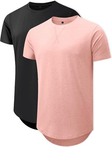 Comdecevis Mens Short Sleeve T-Shirts Crewneck Curved Hem Cotton Tees Hipster Hip Hop Longline Shirts in Saudi Arabia