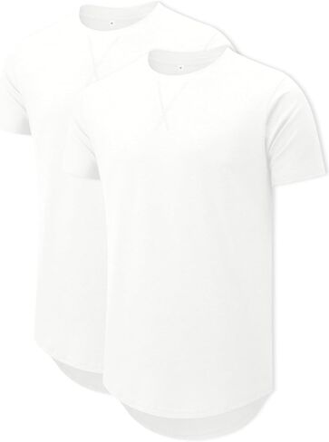 Comdecevis Mens Short Sleeve T-Shirts Crewneck Curved Hem Cotton Tees Hipster Hip Hop Longline Shirts in Saudi Arabia