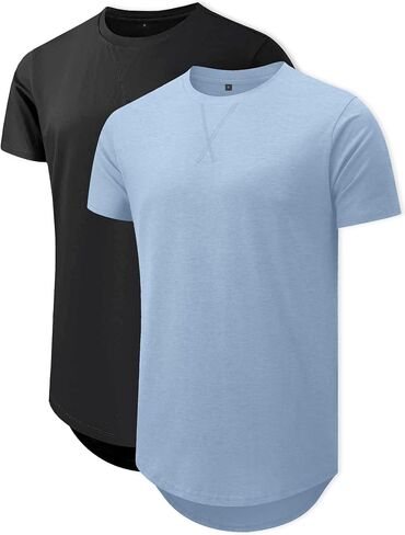 Comdecevis Mens Short Sleeve T-Shirts Crewneck Curved Hem Cotton Tees Hipster Hip Hop Longline Shirts in Saudi Arabia
