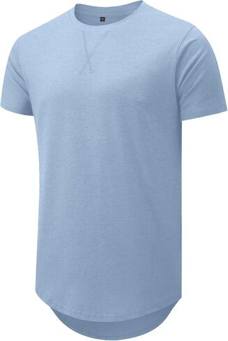 Comdecevis Mens Short Sleeve T-Shirts Crewneck Curved Hem Cotton Tees Hipster Hip Hop Longline Shirts in Saudi Arabia