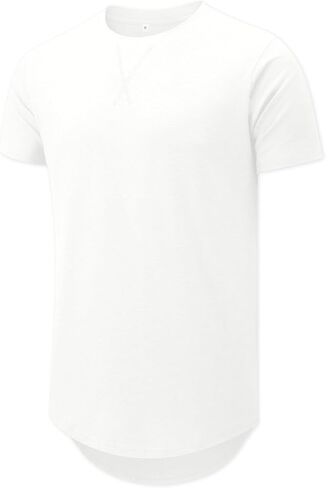 Comdecevis Mens Short Sleeve T-Shirts Crewneck Curved Hem Cotton Tees Hipster Hip Hop Longline Shirts in Saudi Arabia