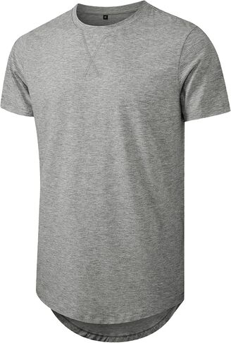 Comdecevis Mens Short Sleeve T-Shirts Crewneck Curved Hem Cotton Tees Hipster Hip Hop Longline Shirts in Saudi Arabia