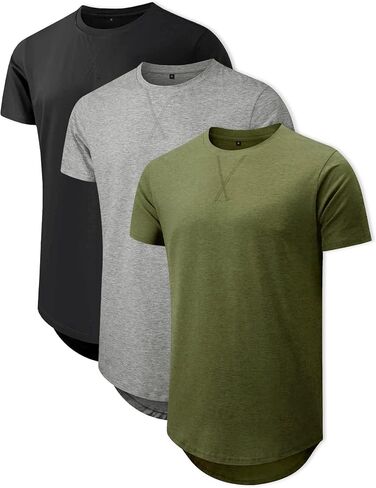 Comdecevis Mens Short Sleeve T-Shirts Crewneck Curved Hem Cotton Tees Hipster Hip Hop Longline Shirts in Saudi Arabia