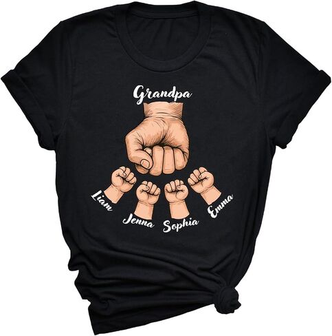 Custom Dad Shirt with Kids Names, Personalized Father’s Day Shirt for Men Women, Dad Daddy Grandpa Fist Bump Tee, Gift for Husband Papa Stepdad from Son or Daughter in Kuwait