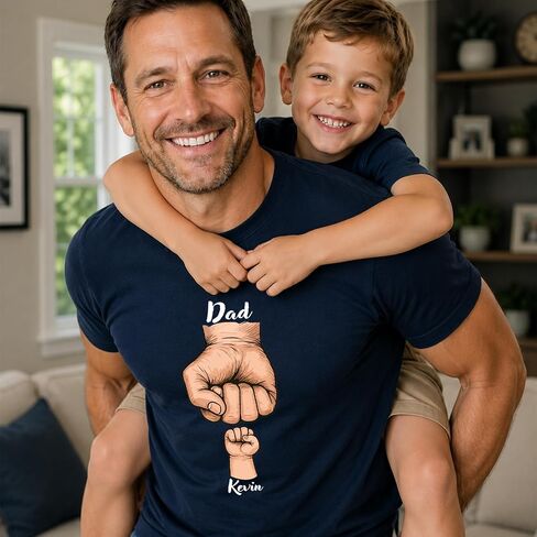 Custom Dad Shirt with Kids Names, Personalized Father’s Day Shirt for Men Women, Dad Daddy Grandpa Fist Bump Tee, Gift for Husband Papa Stepdad from Son or Daughter in Kuwait
