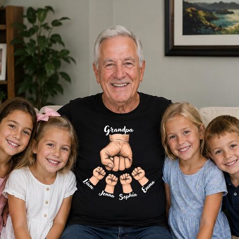 Custom Dad Shirt with Kids Names, Personalized Father’s Day Shirt for Men Women, Dad Daddy Grandpa Fist Bump Tee, Gift for Husband Papa Stepdad from Son or Daughter in Kuwait
