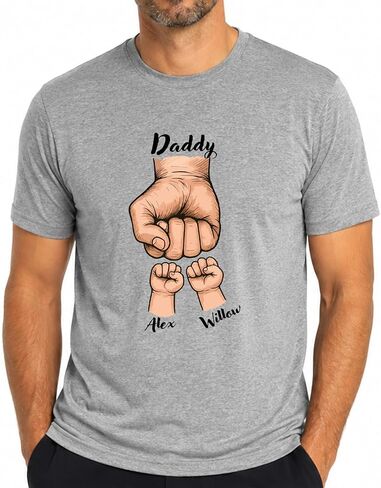 Custom Dad Shirt with Kids Names, Personalized Father’s Day Shirt for Men Women, Dad Daddy Grandpa Fist Bump Tee, Gift for Husband Papa Stepdad from Son or Daughter in Kuwait