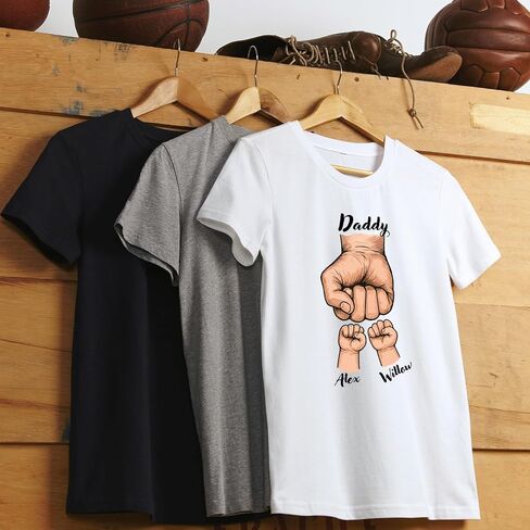 Custom Dad Shirt with Kids Names, Personalized Father’s Day Shirt for Men Women, Dad Daddy Grandpa Fist Bump Tee, Gift for Husband Papa Stepdad from Son or Daughter in Kuwait
