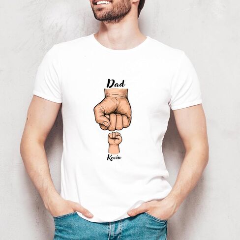 Custom Dad Shirt with Kids Names, Personalized Father’s Day Shirt for Men Women, Dad Daddy Grandpa Fist Bump Tee, Gift for Husband Papa Stepdad from Son or Daughter in Kuwait