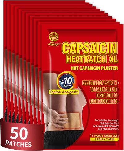KONGDY 20 Pcs Capsaicin Heat Relief Patch, 4.72"x7.08" Extra Strength Capsicum Plaster Patches for Back, Neck, Shoulder, Knee (20 Pcs) in Kuwait