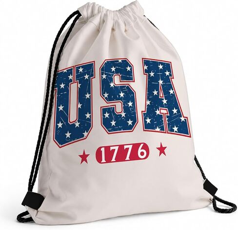 Drawstring Backpack, USA 1776 Patriotic Gym Bag, Vintage Star Letter Sackpack for 4th of July Parade Beach Pool Travel, Red Blue Independence Day Cinch Pack, 16.5 x 13.5 Inches in Saudi Arabia