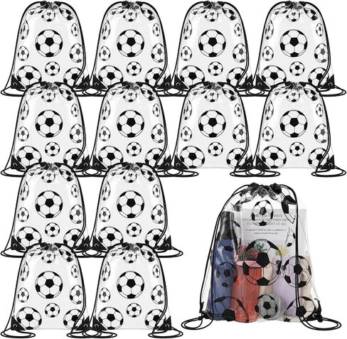 12 Pcs Clear Football Drawstring Bags Drawstring Backpack 17 x 13 Inch Football Gift Bags Party Favor Bag Waterproof Plastic Sports Gym Bag for Gym Games Stadium in Kuwait