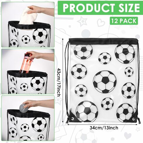 12 Pcs Clear Football Drawstring Bags Drawstring Backpack 17 x 13 Inch Football Gift Bags Party Favor Bag Waterproof Plastic Sports Gym Bag for Gym Games Stadium in Kuwait