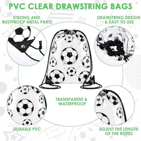 12 Pcs Clear Football Drawstring Bags Drawstring Backpack 17 x 13 Inch Football Gift Bags Party Favor Bag Waterproof Plastic Sports Gym Bag for Gym Games Stadium in Kuwait