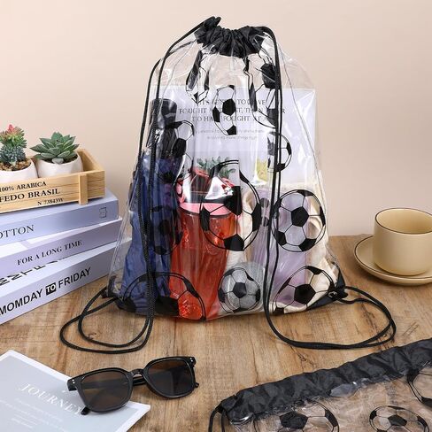 12 Pcs Clear Football Drawstring Bags Drawstring Backpack 17 x 13 Inch Football Gift Bags Party Favor Bag Waterproof Plastic Sports Gym Bag for Gym Games Stadium in Kuwait