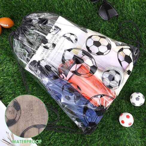 12 Pcs Clear Football Drawstring Bags Drawstring Backpack 17 x 13 Inch Football Gift Bags Party Favor Bag Waterproof Plastic Sports Gym Bag for Gym Games Stadium in Kuwait