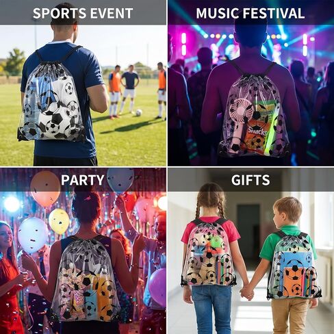 12 Pcs Clear Football Drawstring Bags Drawstring Backpack 17 x 13 Inch Football Gift Bags Party Favor Bag Waterproof Plastic Sports Gym Bag for Gym Games Stadium in Kuwait