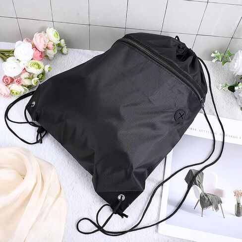 Drawstring Gym Bag Backpack, Black Draw String Back Bag for Men Women, Lightweight Drawstring Sports Sackpack with Pocket for Yoga Travel Beach Swimming in Kuwait