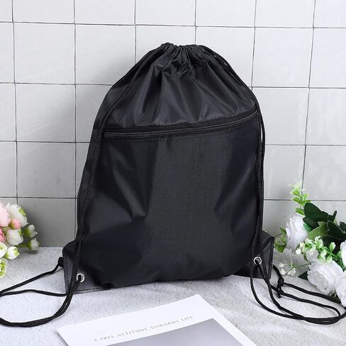 Drawstring Gym Bag Backpack, Black Draw String Back Bag for Men Women, Lightweight Drawstring Sports Sackpack with Pocket for Yoga Travel Beach Swimming in Kuwait