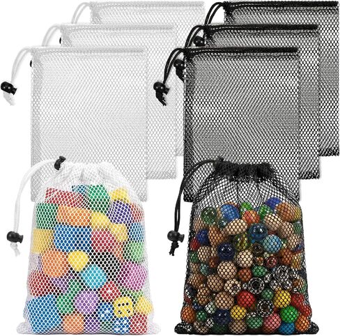6 Pcs Small Mesh Drawstring Bag, 6 X 8 Inch Polyester Mesh Storage Bags Mini Net Bag Small Travel Stuff Bags for Laundry Travel Beach Toys Fruit (Black and White) in Kuwait