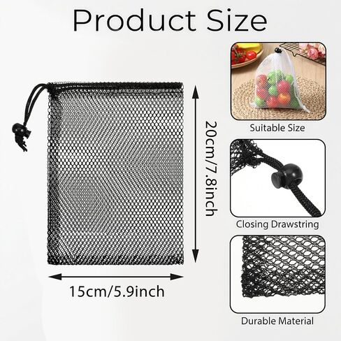 6 Pcs Small Mesh Drawstring Bag, 6 X 8 Inch Polyester Mesh Storage Bags Mini Net Bag Small Travel Stuff Bags for Laundry Travel Beach Toys Fruit (Black and White) in Kuwait