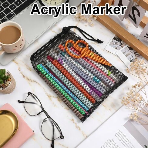 6 Pcs Small Mesh Drawstring Bag, 6 X 8 Inch Polyester Mesh Storage Bags Mini Net Bag Small Travel Stuff Bags for Laundry Travel Beach Toys Fruit (Black and White) in Kuwait