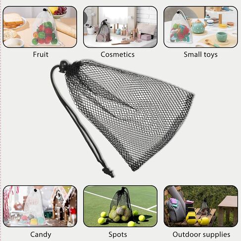 6 Pcs Small Mesh Drawstring Bag, 6 X 8 Inch Polyester Mesh Storage Bags Mini Net Bag Small Travel Stuff Bags for Laundry Travel Beach Toys Fruit (Black and White) in Kuwait